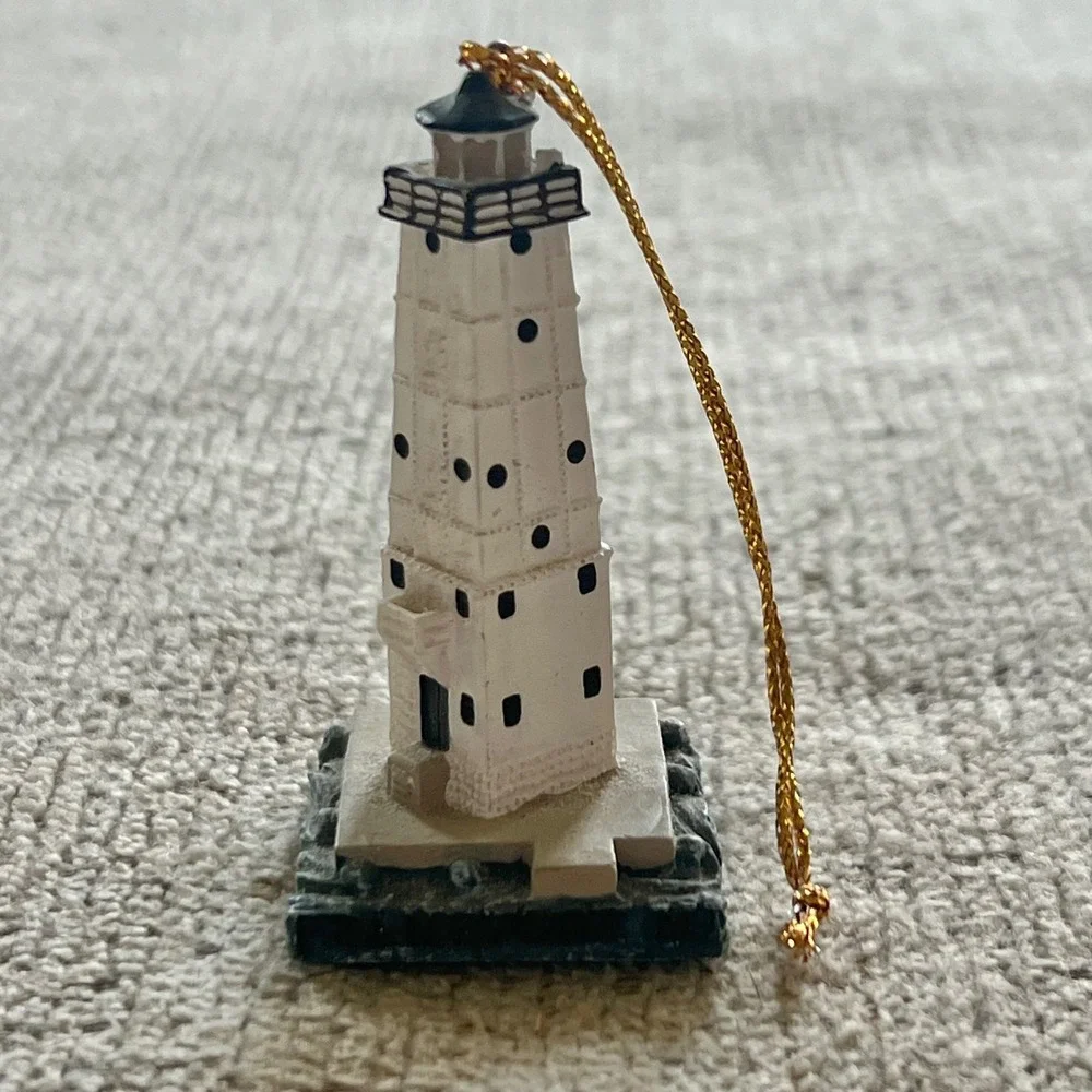Scaasis Originals Lighthouse Ornament White Nautical Coastal Decor Resin Mini